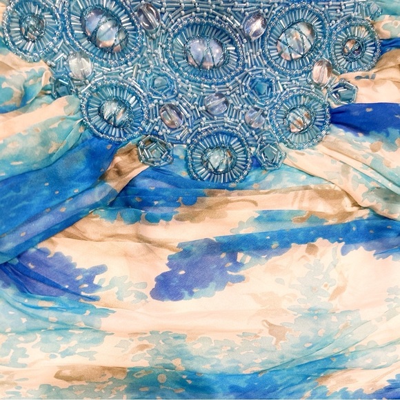 NWT Carmen Marc Valvo Silk Formal Mini Dress Sleeveless Beaded Applique Size 12 - Picture 9 of 12